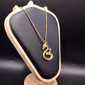 Gold Plated Steel Eastern Dragon Necklace Pendant Men's Birthday Gift NEW